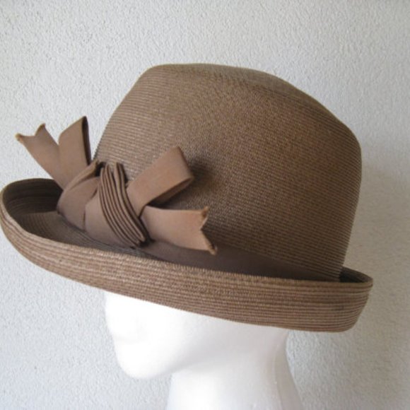 Vintage l 50s Camelot Timeless Tailored Tan Woven Straw Abstract Oragami Bow Hat main image 5
